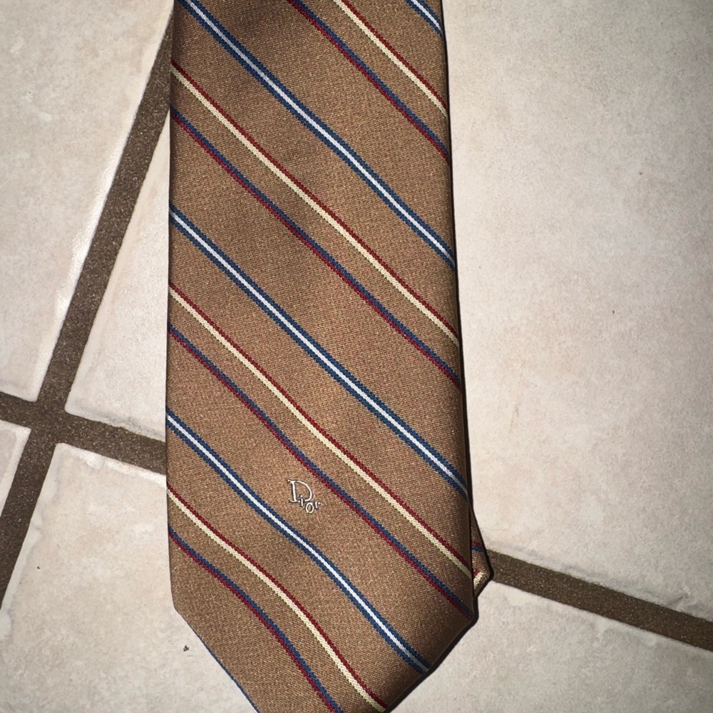 Dior Tan Striped Vintage silk tie